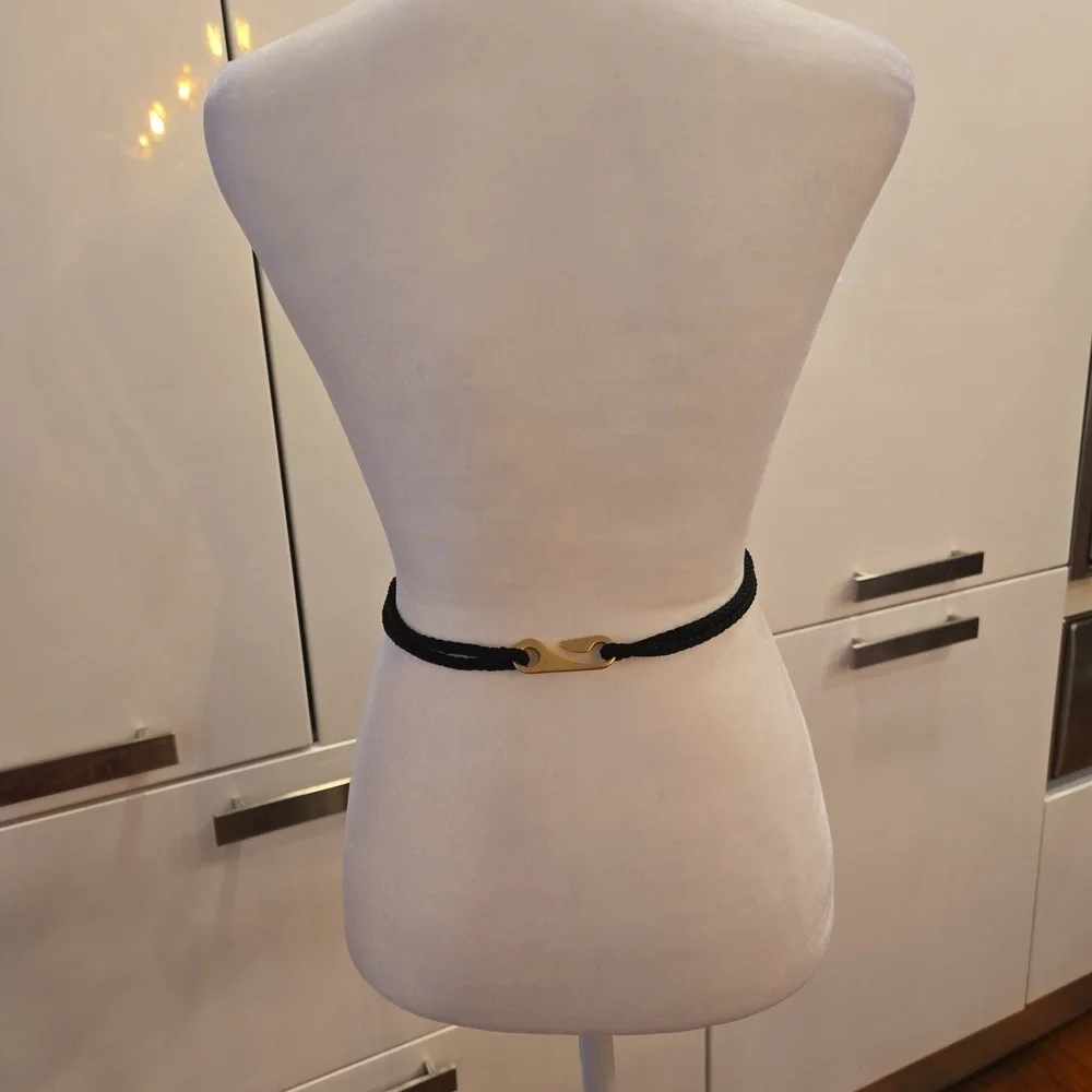 Vintage Braided Nylon Embellished Wood Accent Belt Womens Medium Large